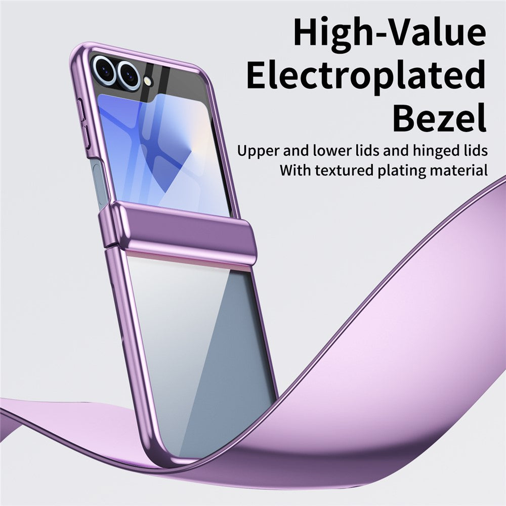 For Samsung Galaxy Z Flip7 FE 5G / Z Flip6 5G Case with Rear Screen Film Hinge Protection Electroplating Clear PC Phone Cover - Purple