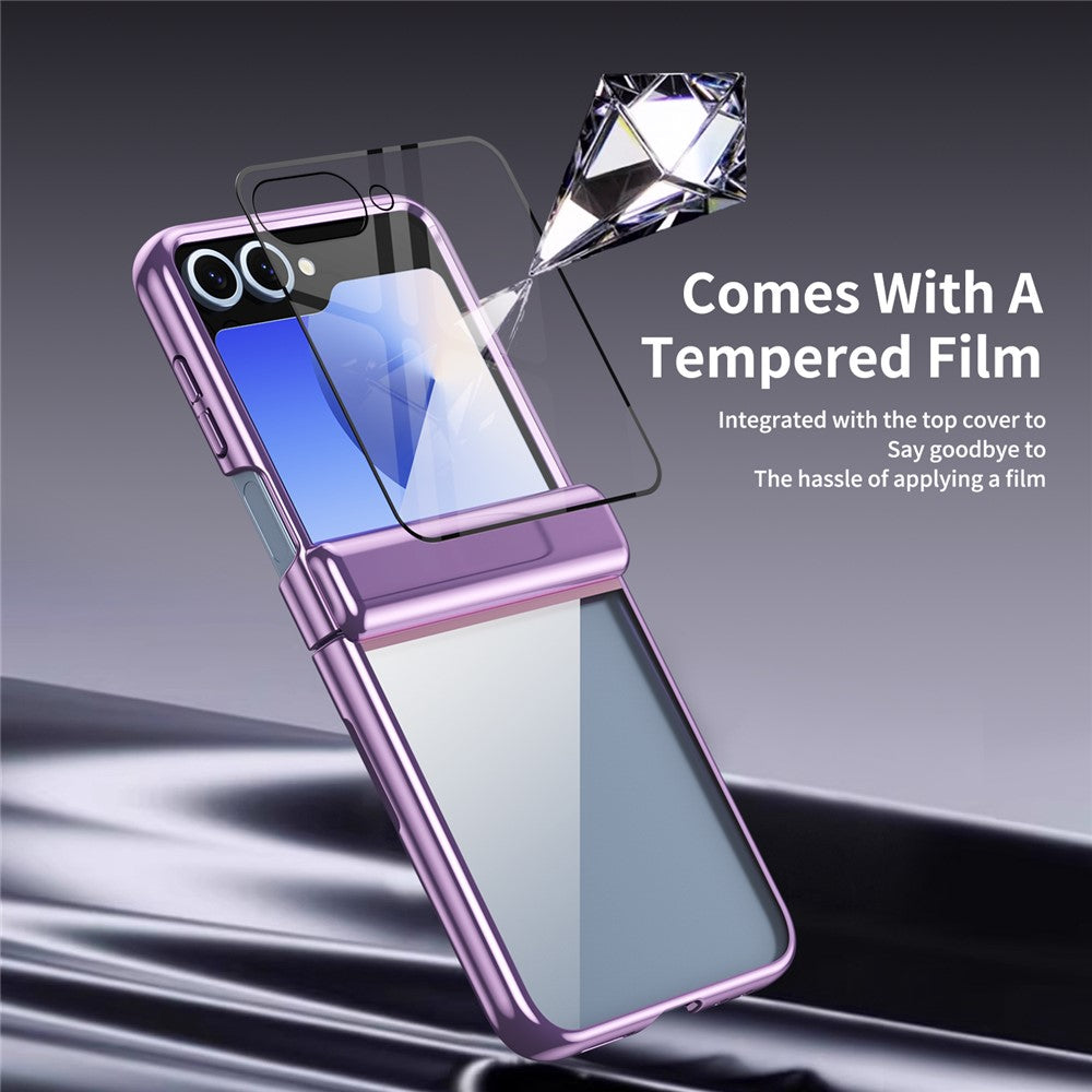 For Samsung Galaxy Z Flip7 FE 5G / Z Flip6 5G Case with Rear Screen Film Hinge Protection Electroplating Clear PC Phone Cover - Purple