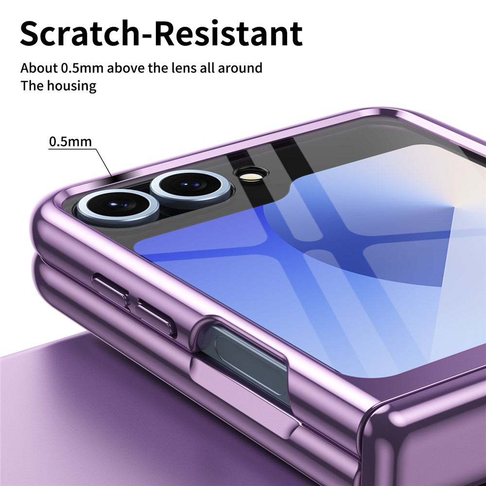 For Samsung Galaxy Z Flip7 FE 5G / Z Flip6 5G Case with Rear Screen Film Hinge Protection Electroplating Clear PC Phone Cover - Purple