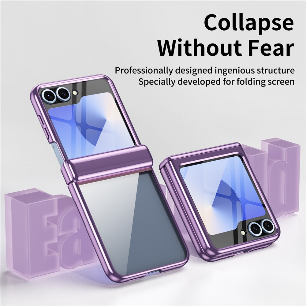 For Samsung Galaxy Z Flip7 FE 5G / Z Flip6 5G Case with Rear Screen Film Hinge Protection Electroplating Clear PC Phone Cover - Purple