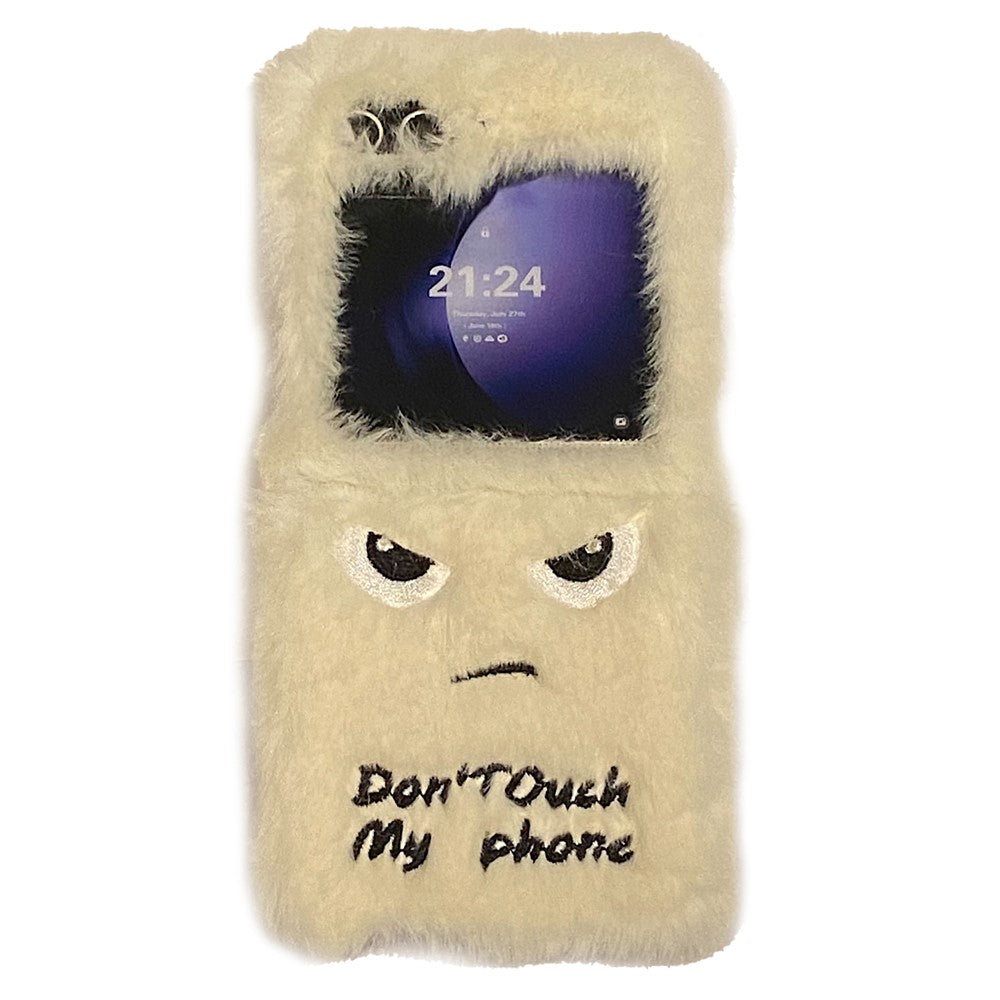 KJS-020 For Samsung Galaxy Z Flip7 FE 5G / Z Flip6 5G Case Humorous Face Soft Plush Hard PC Phone Cover - White