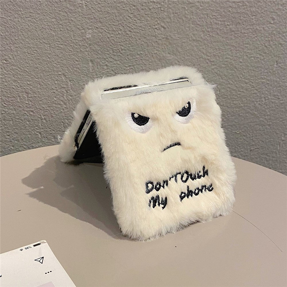 KJS-020 For Samsung Galaxy Z Flip7 FE 5G / Z Flip6 5G Case Humorous Face Soft Plush Hard PC Phone Cover - White