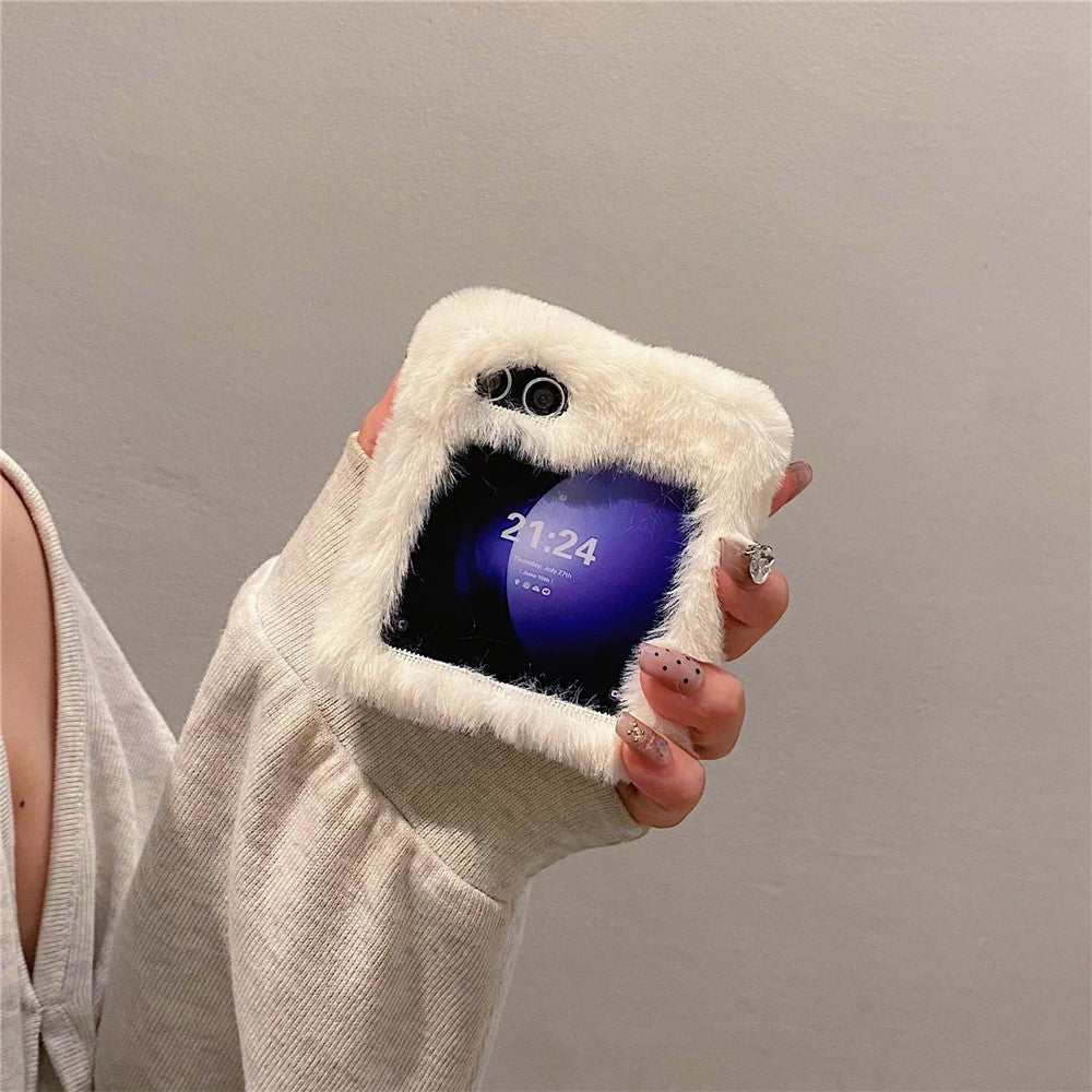 KJS-020 For Samsung Galaxy Z Flip7 FE 5G / Z Flip6 5G Case Humorous Face Soft Plush Hard PC Phone Cover - White