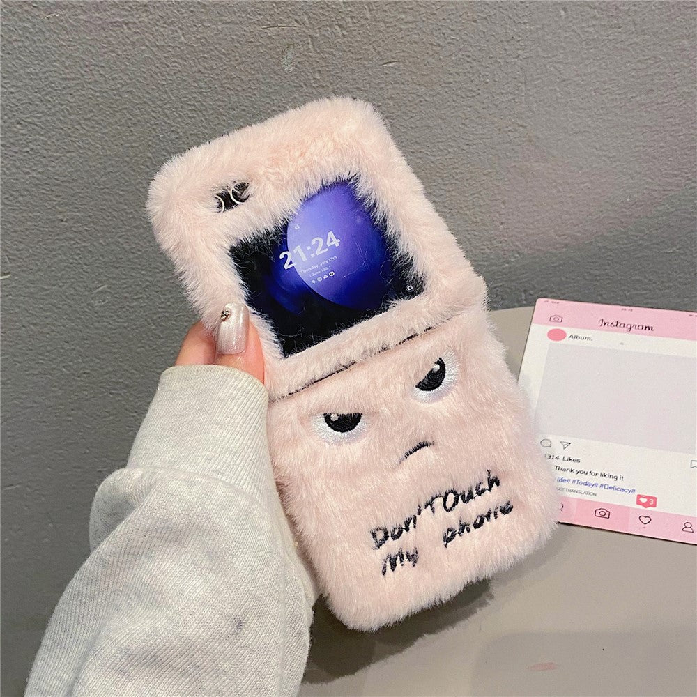 KJS-020 For Samsung Galaxy Z Flip7 FE 5G / Z Flip6 5G Case Humorous Face Soft Plush Hard PC Phone Cover - Pink