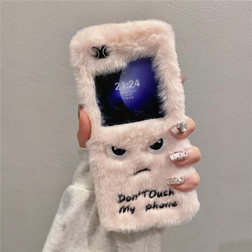 KJS-020 For Samsung Galaxy Z Flip7 FE 5G / Z Flip6 5G Case Humorous Face Soft Plush Hard PC Phone Cover - Pink