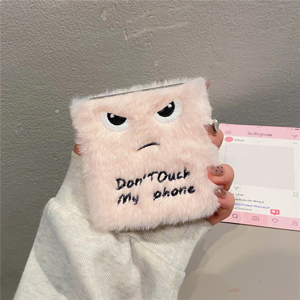 KJS-020 For Samsung Galaxy Z Flip7 FE 5G / Z Flip6 5G Case Humorous Face Soft Plush Hard PC Phone Cover - Pink