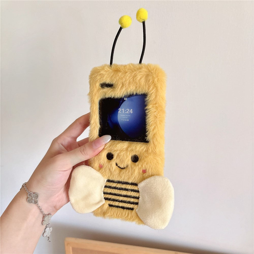 KJS-026 For Samsung Galaxy Z Flip7 FE 5G / Z Flip6 5G Case Bee Pattern Plush+TPU Phone Cover