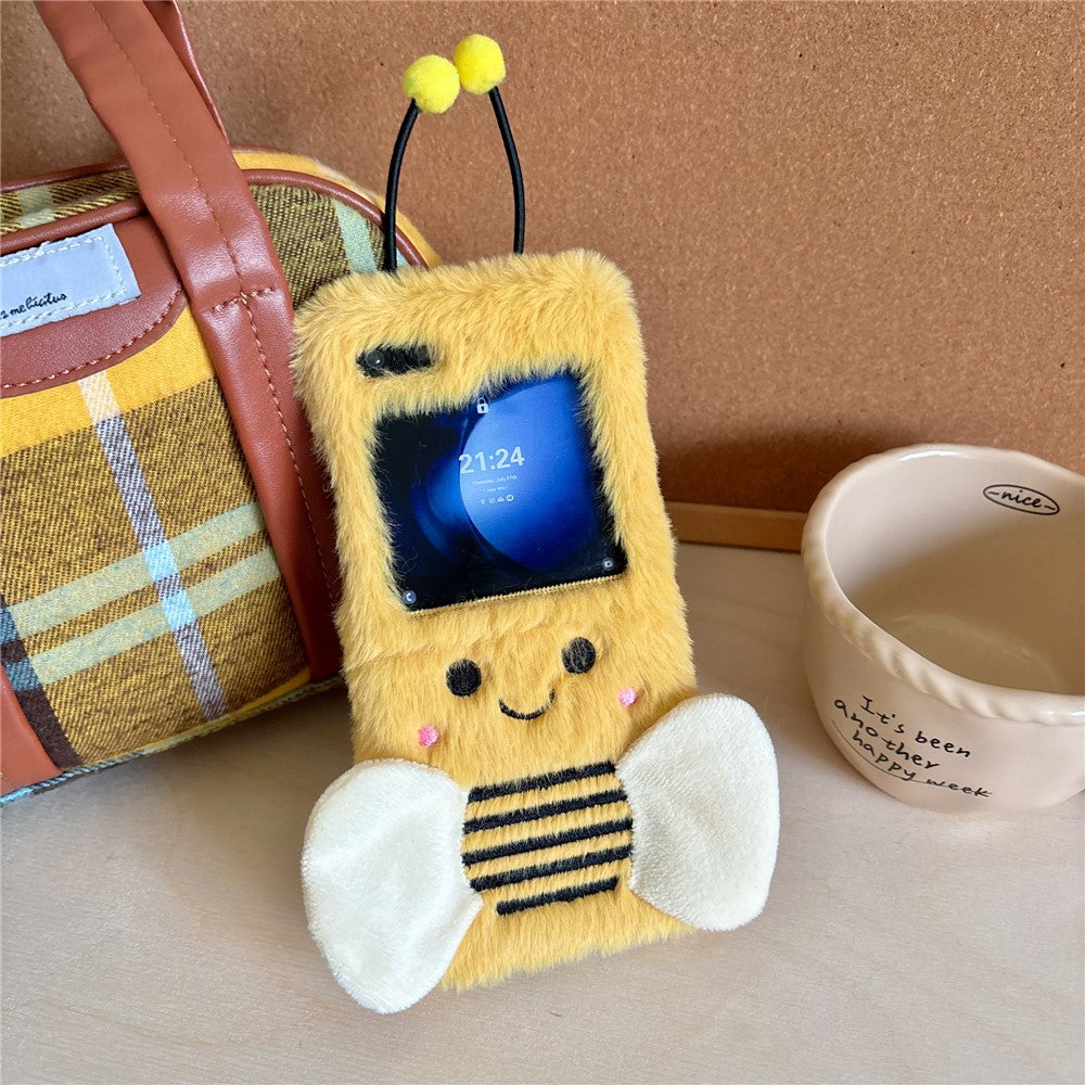 KJS-026 For Samsung Galaxy Z Flip7 FE 5G / Z Flip6 5G Case Bee Pattern Plush+TPU Phone Cover