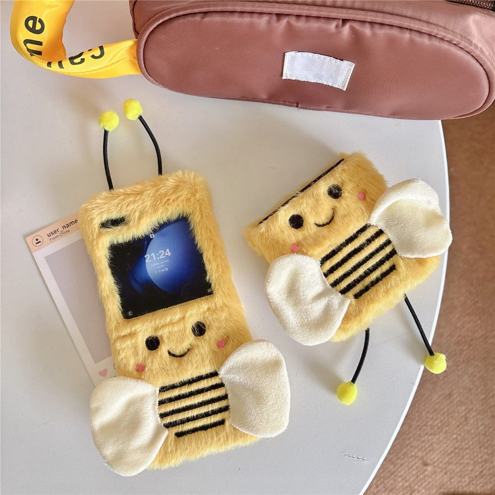 KJS-026 For Samsung Galaxy Z Flip7 FE 5G / Z Flip6 5G Case Bee Pattern Plush+TPU Phone Cover