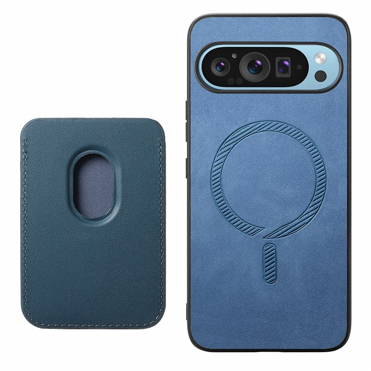 For Google Pixel 9 Pro XL Case Detachable Magnetic Card Bag Leather+TPU Phone Cover - Blue