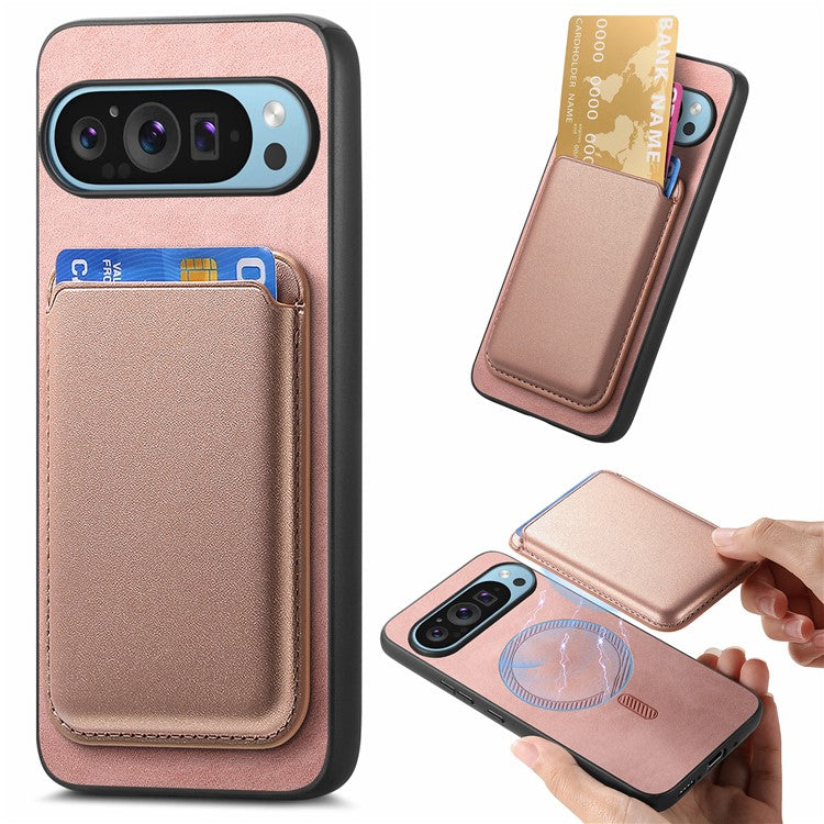 For Google Pixel 9 Pro XL Case Detachable Magnetic Card Bag Leather+TPU Phone Cover - Pink
