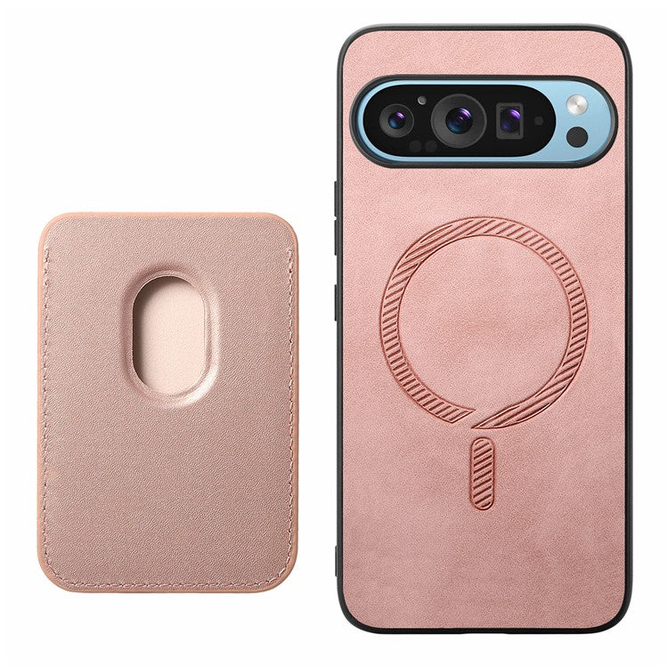 For Google Pixel 9 Pro XL Case Detachable Magnetic Card Bag Leather+TPU Phone Cover - Pink