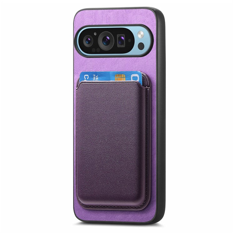 For Google Pixel 9 Pro XL Case Detachable Magnetic Card Bag Leather+TPU Phone Cover - Purple