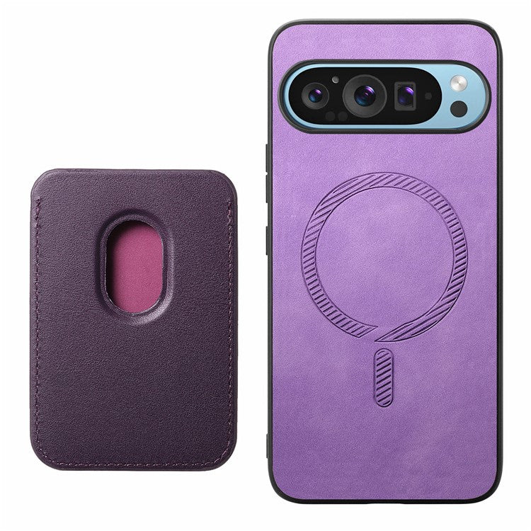 For Google Pixel 9 Pro XL Case Detachable Magnetic Card Bag Leather+TPU Phone Cover - Purple