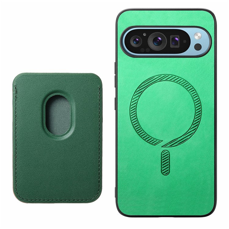 For Google Pixel 9 Pro XL Case Detachable Magnetic Card Bag Leather+TPU Phone Cover - Green