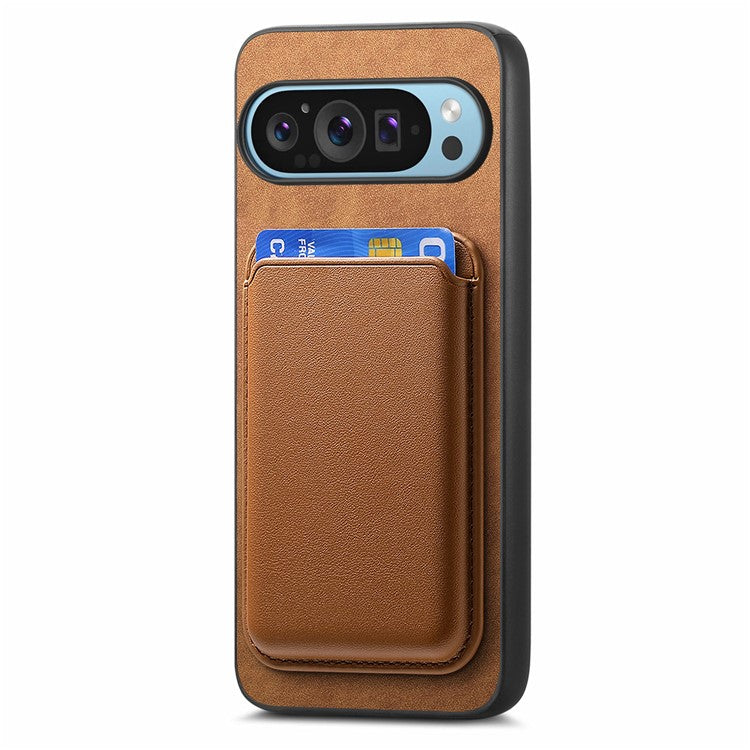 For Google Pixel 9 Pro XL Case Detachable Magnetic Card Bag Leather+TPU Phone Cover - Brown