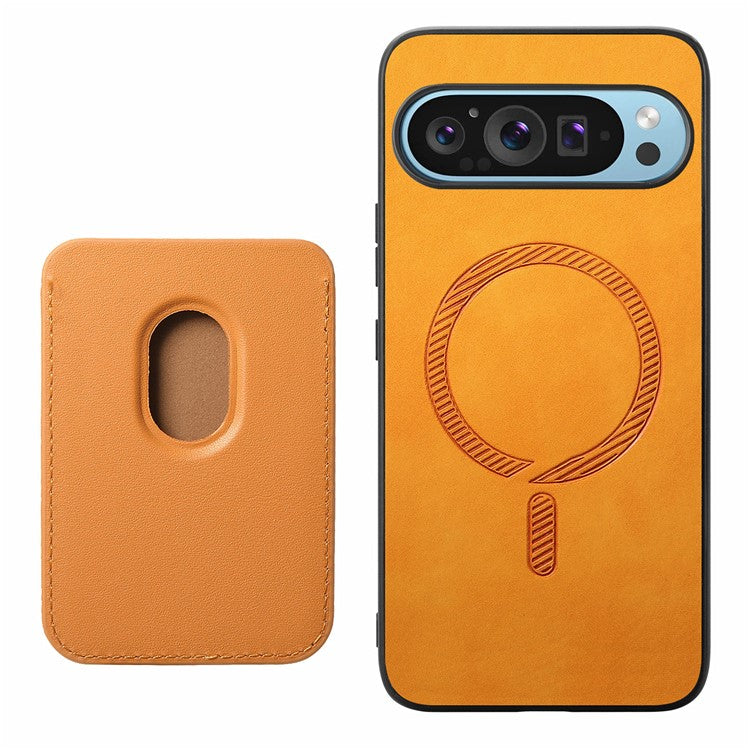 For Google Pixel 9 Pro XL Case Detachable Magnetic Card Bag Leather+TPU Phone Cover - Yellow