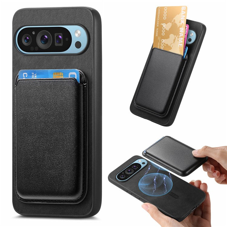 For Google Pixel 9 Pro XL Case Detachable Magnetic Card Bag Leather+TPU Phone Cover - Black
