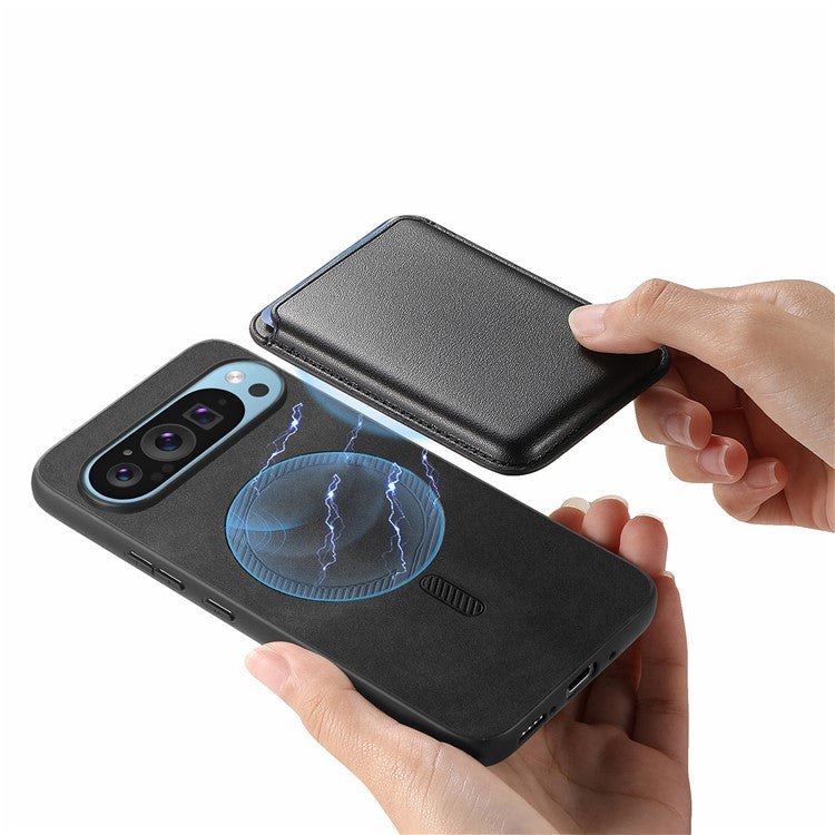 For Google Pixel 9 Pro XL Case Detachable Magnetic Card Bag Leather+TPU Phone Cover - Black