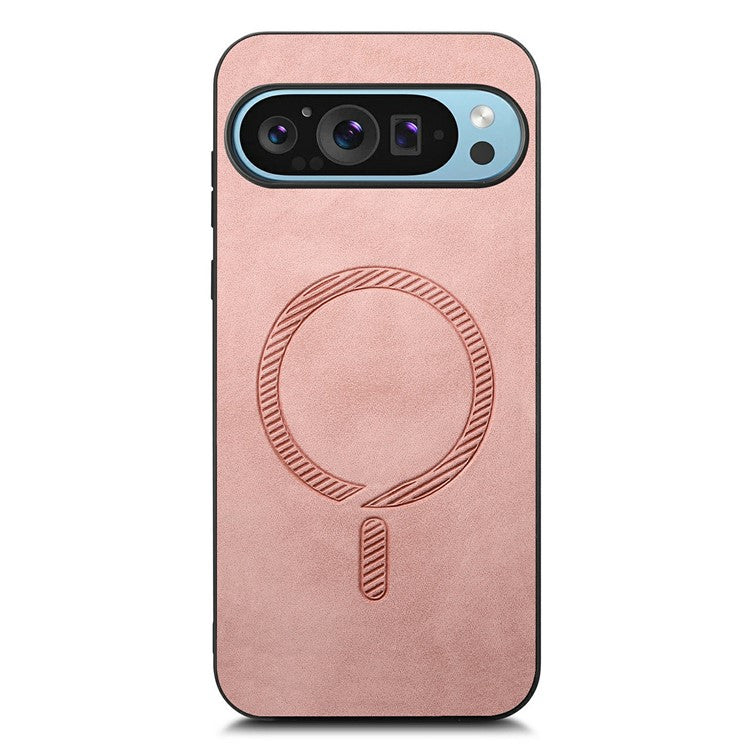 For Google Pixel 9 Pro XL Leather Back Case Compatible with MagSafe Skin-Touch Phone Cover - Pink