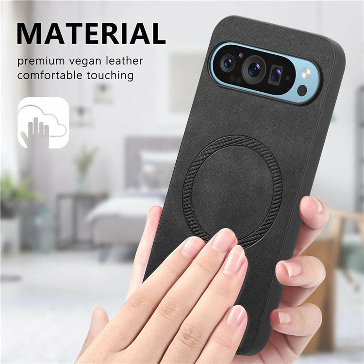 For Google Pixel 9 Pro XL Leather Back Case Compatible with MagSafe Skin-Touch Phone Cover - Yellow