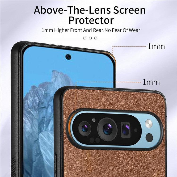For Google Pixel 9 Pro XL Case Kickstand Leather+TPU Non-Slip Protective Cover Card Slots - Brown