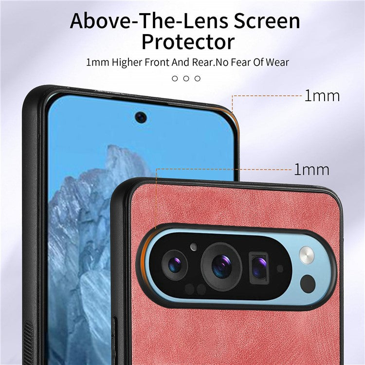 For Google Pixel 9 Pro XL Case Kickstand Leather+TPU Non-Slip Protective Cover Card Slots - Pink