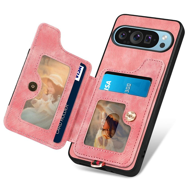 For Google Pixel 9 Pro XL Case RFID Blocking Handbag Leather+TPU Phone Cover Card Slots, Ring Holder - Pink