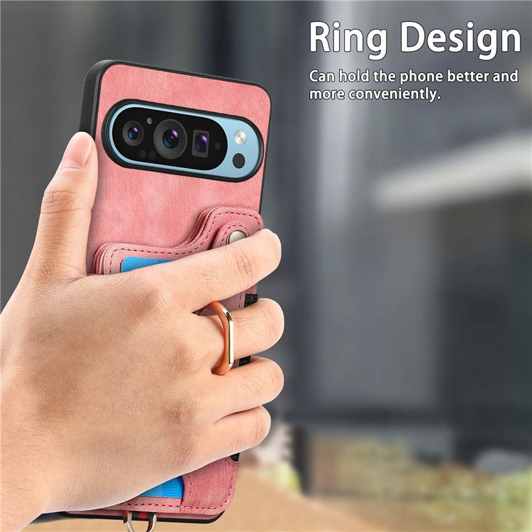 For Google Pixel 9 Pro XL Case RFID Blocking Handbag Leather+TPU Phone Cover Card Slots, Ring Holder - Purple