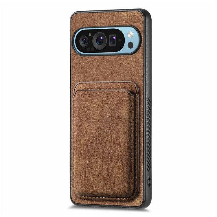 For Google Pixel 9 Pro XL Case Leather+TPU Retro Phone Cover with Detachable Card Slot - Brown