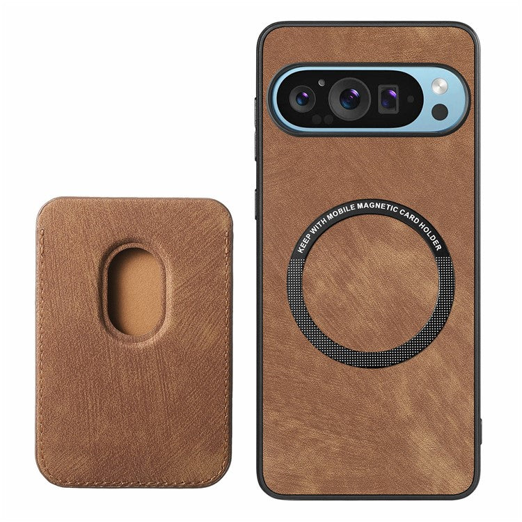 For Google Pixel 9 Pro XL Case Leather+TPU Retro Phone Cover with Detachable Card Slot - Brown