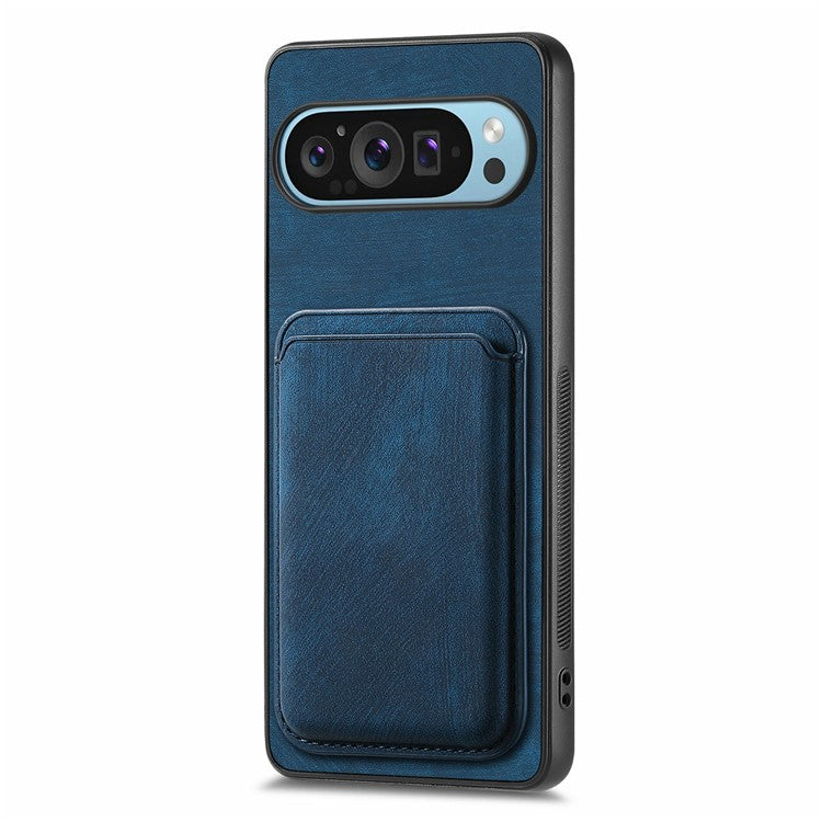 For Google Pixel 9 Pro XL Case Leather+TPU Retro Phone Cover with Detachable Card Slot - Blue