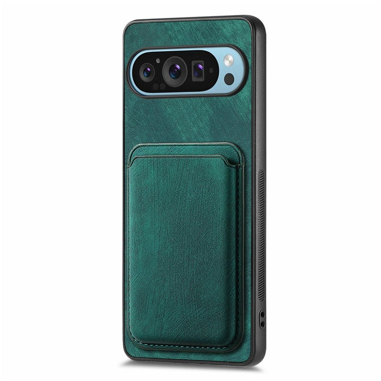 For Google Pixel 9 Pro XL Case Leather+TPU Retro Phone Cover with Detachable Card Slot - Green