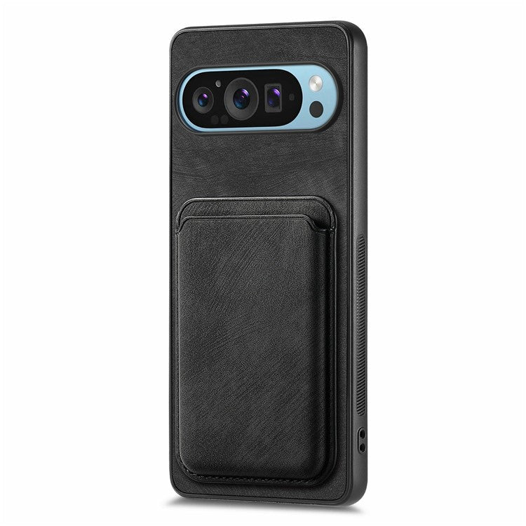 For Google Pixel 9 Pro XL Case Leather+TPU Retro Phone Cover with Detachable Card Slot - Black