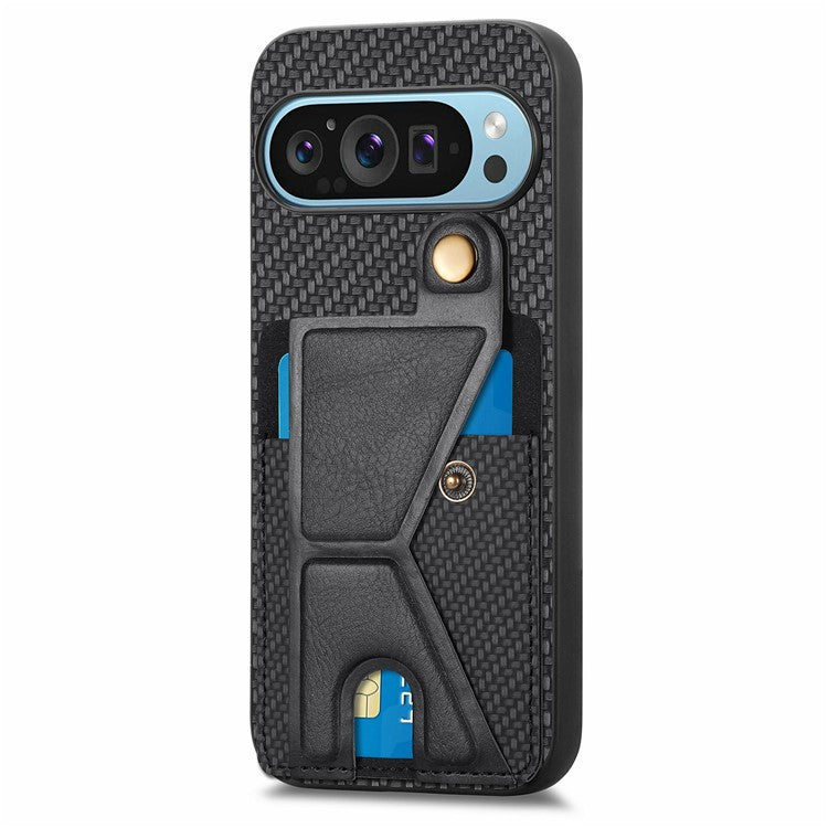 For Google Pixel 9 Pro XL Case K-Shaped Kickstand Leather+PC+TPU Phone Cover - Black