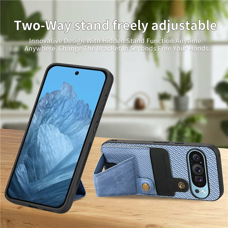 For Google Pixel 9 Pro XL Case K-Shaped Kickstand Leather+PC+TPU Phone Cover - Blue