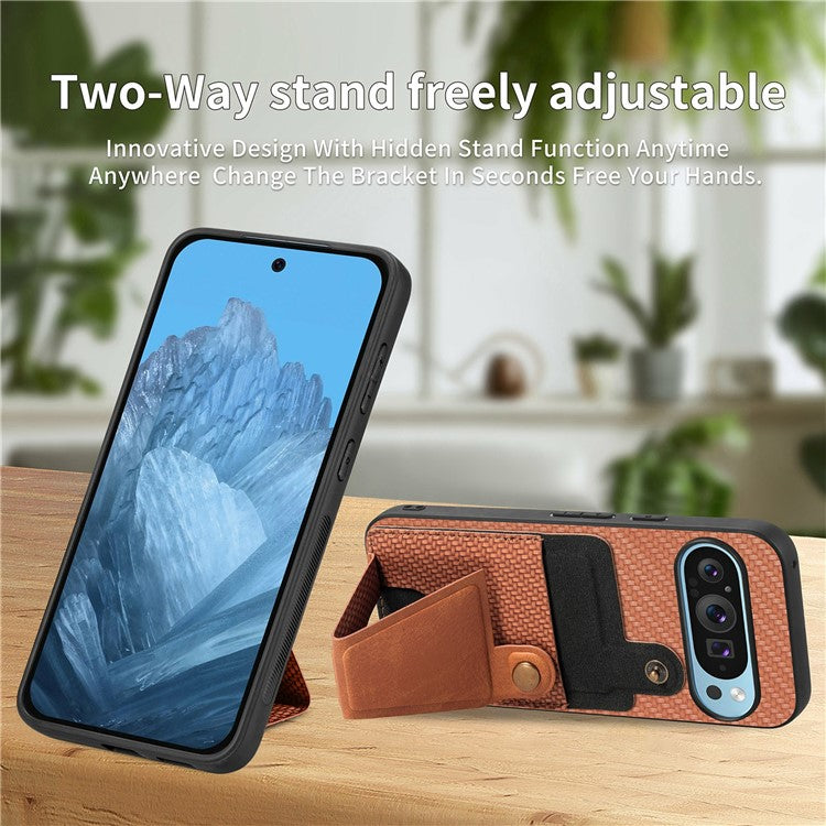 For Google Pixel 9 Pro XL Case K-Shaped Kickstand Leather+PC+TPU Phone Cover - Brown