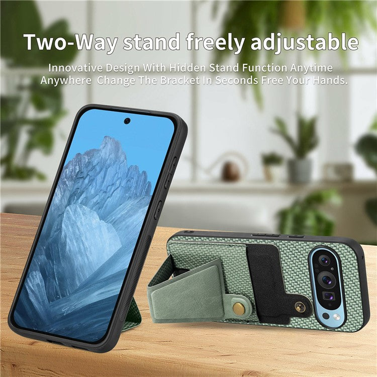 For Google Pixel 9 Pro XL Case K-Shaped Kickstand Leather+PC+TPU Phone Cover - Green