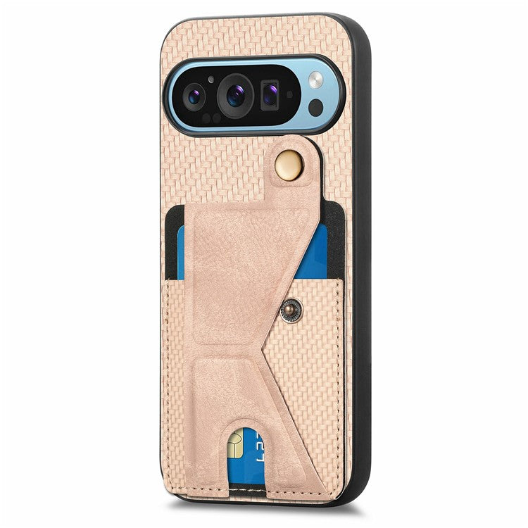 For Google Pixel 9 Pro XL Case K-Shaped Kickstand Leather+PC+TPU Phone Cover - Apricot