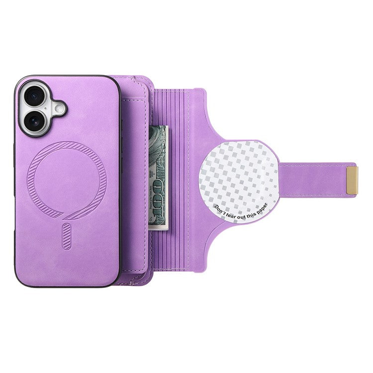 For iPhone 16 Case Detachable Magnetic Leather Wallet Phone Cover RFID Blocking - Purple