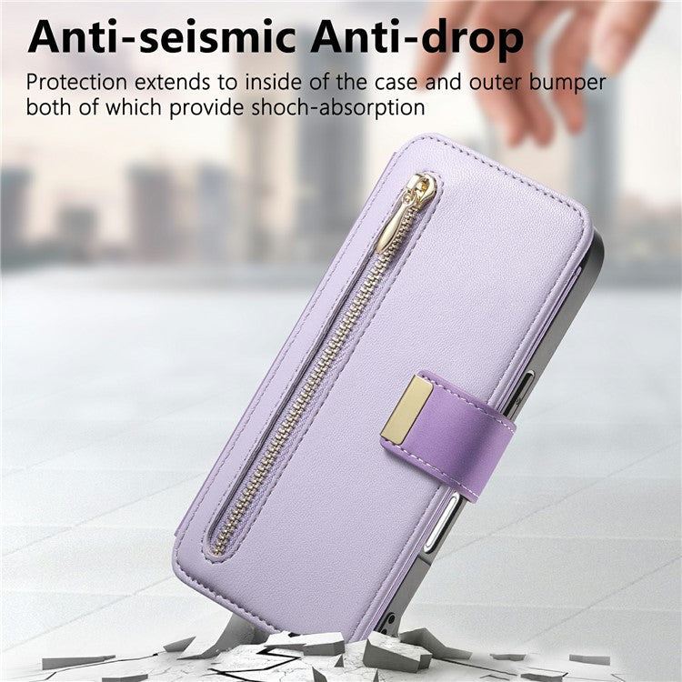 For iPhone 16 Case Detachable Magnetic Leather Wallet Phone Cover RFID Blocking - Purple