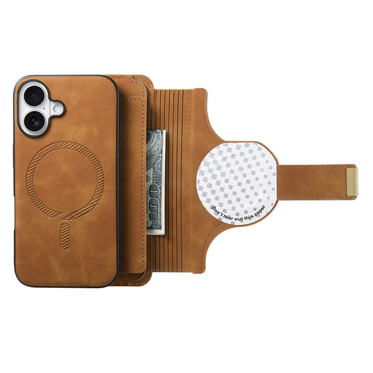 For iPhone 16 Case Detachable Magnetic Leather Wallet Phone Cover RFID Blocking - Brown