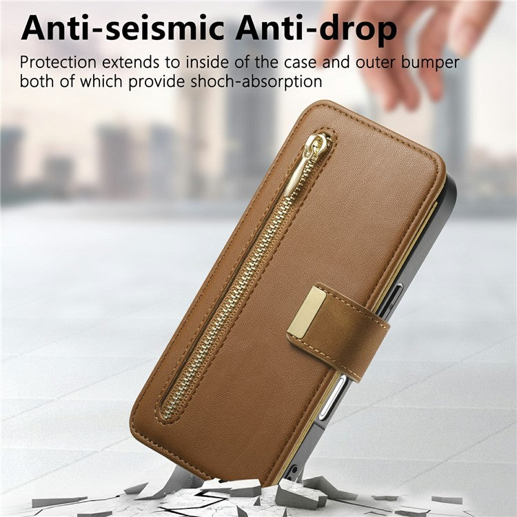For iPhone 16 Case Detachable Magnetic Leather Wallet Phone Cover RFID Blocking - Brown