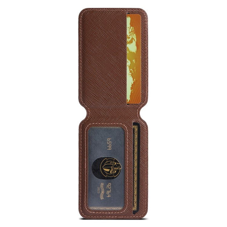 SUTENI H18 For iPhone 16 Magnetic Case Cross Texture Leather+TPU Cover with Detachable Card Bag - Brown