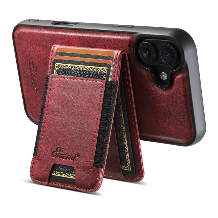 SUTENI H17 For iPhone 16 Case Compatible with MagSafe Card Holder Kickstand Phone Cover - Red