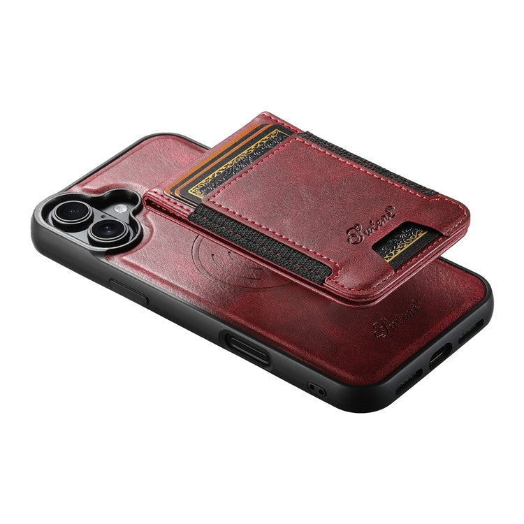 SUTENI H17 For iPhone 16 Case Compatible with MagSafe Card Holder Kickstand Phone Cover - Red