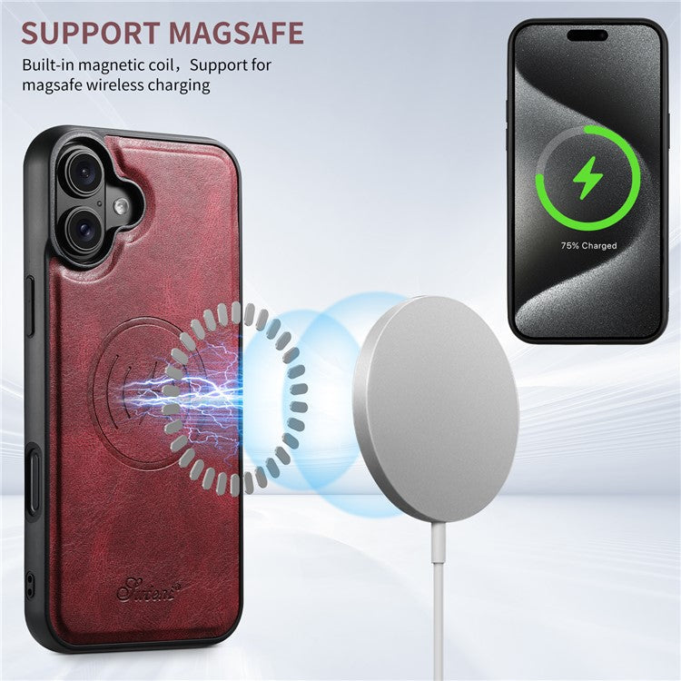 SUTENI H17 For iPhone 16 Case Compatible with MagSafe Card Holder Kickstand Phone Cover - Red