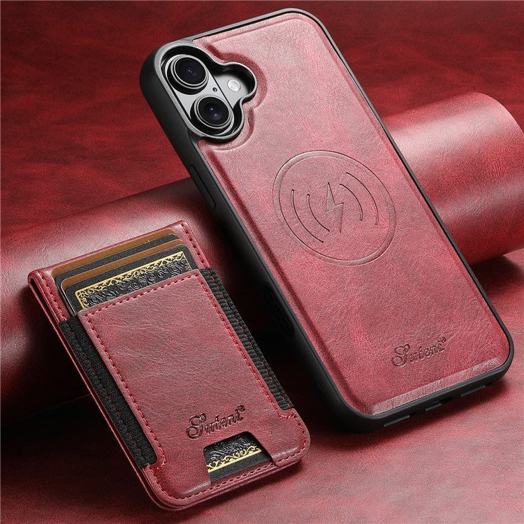 SUTENI H17 For iPhone 16 Case Compatible with MagSafe Card Holder Kickstand Phone Cover - Red