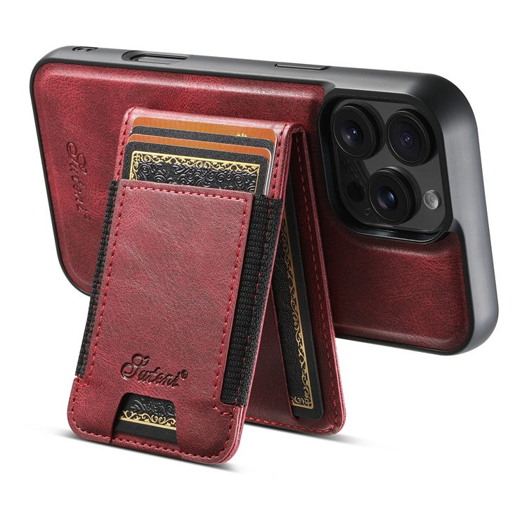 SUTENI H17 For iPhone 16 Pro Case Compatible with MagSafe Card Holder Kickstand Phone Cover - Red