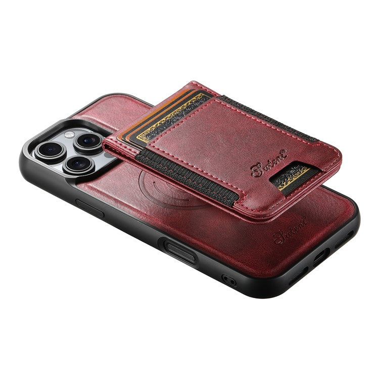 SUTENI H17 For iPhone 16 Pro Case Compatible with MagSafe Card Holder Kickstand Phone Cover - Red